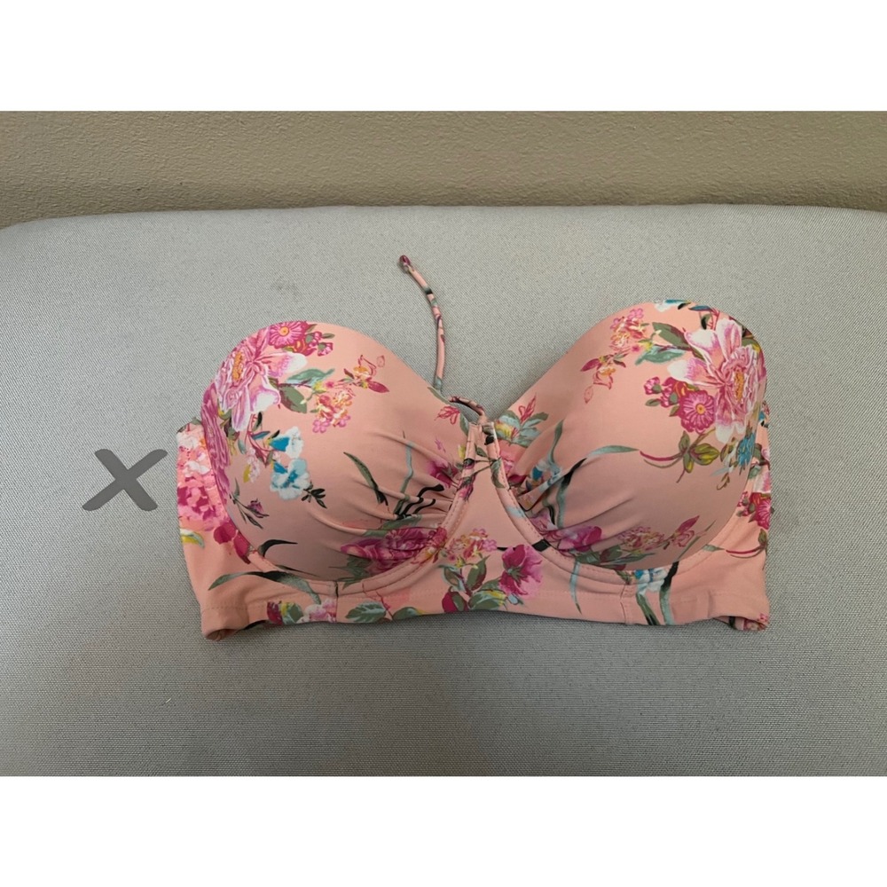 Betsey Johnson Floral Underwire Balconette Bikini Top Peach Pink Blue Size L